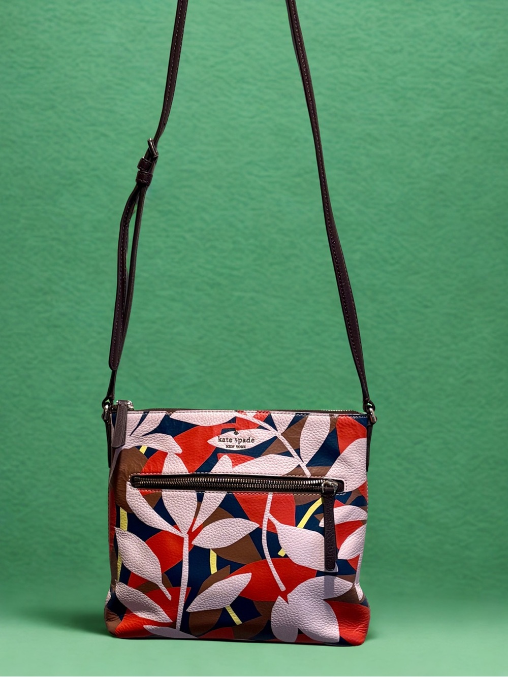 Kate Spade New York Floral Print Pebbled Leather Crossbody Bag Adjustable Strap